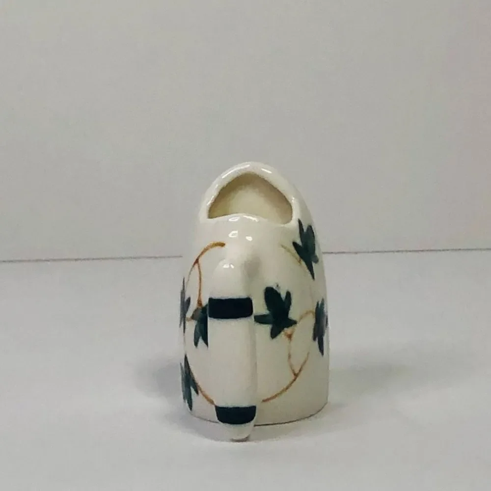 vintage hand painted‎ bone china iron tooth pick holder green ivy leaves mini